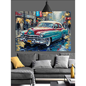 Yağmurlu Sokakta Yeşil Araba Dekoratif Kanvas - Mdf Ahşap Tablo