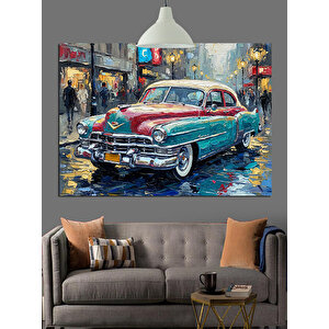 Yağmurlu Sokakta Yeşil Araba Dekoratif Kanvas - Mdf Ahşap Tablo