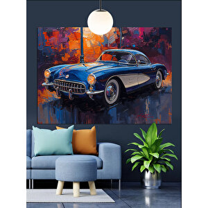 Mavi Klasik Araba Dekoratif Kanvas - Mdf Ahşap Tablo 70x100 cm