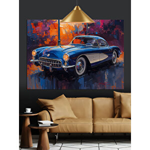 Mavi Klasik Araba Dekoratif Kanvas - Mdf Ahşap Tablo 70x100 cm