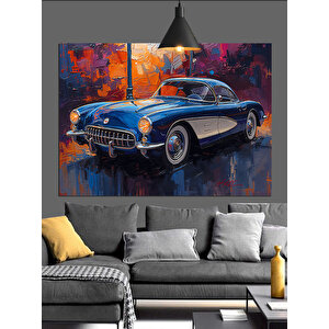 Mavi Klasik Araba Dekoratif Kanvas - Mdf Ahşap Tablo 70x100 cm