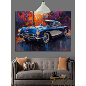 Mavi Klasik Araba Dekoratif Kanvas - Mdf Ahşap Tablo
