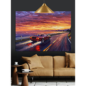 Günbatımı Yolu Araba Dekoratif Kanvas - Mdf Ahşap Tablo