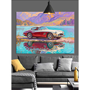 Pembe Retro Araba Dekoratif Kanvas - Mdf Ahşap Tablo 25x35 cm