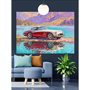 Pembe Retro Araba Dekoratif Kanvas - Mdf Ahşap Tablo