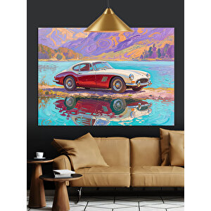 Pembe Retro Araba Dekoratif Kanvas - Mdf Ahşap Tablo