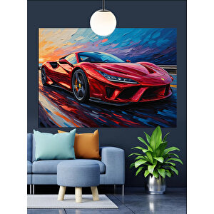 Kırmızı Spor Araba Yolu Dekoratif Kanvas - Mdf Ahşap Tablo 50x70 cm