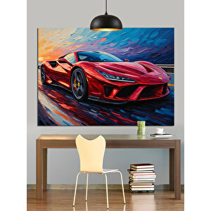 Kırmızı Spor Araba Yolu Dekoratif Kanvas - Mdf Ahşap Tablo