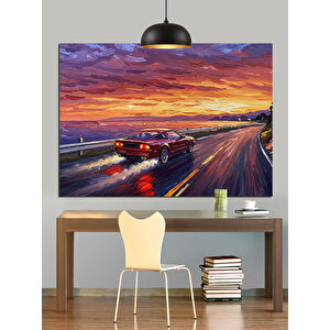 Günbatımı Yolu Araba Dekoratif Kanvas - Mdf Ahşap Tablo