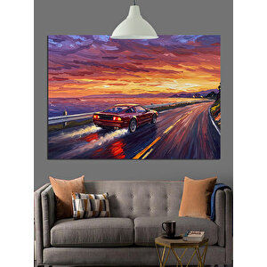 Günbatımı Yolu Araba Dekoratif Kanvas - Mdf Ahşap Tablo 70x100 cm