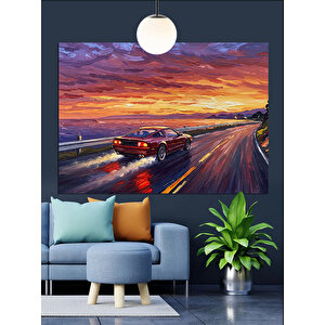 Günbatımı Yolu Araba Dekoratif Kanvas - Mdf Ahşap Tablo 70x100 cm