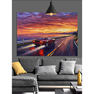 Günbatımı Yolu Araba Dekoratif Kanvas - Mdf Ahşap Tablo