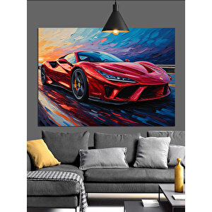 Kırmızı Spor Araba Yolu Dekoratif Kanvas - Mdf Ahşap Tablo 35x50 cm