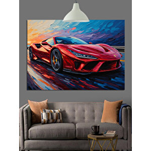 Kırmızı Spor Araba Yolu Dekoratif Kanvas - Mdf Ahşap Tablo