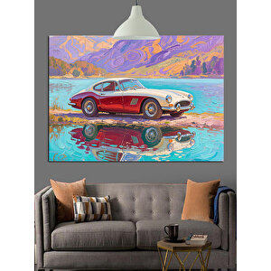 Pembe Retro Araba Dekoratif Kanvas - Mdf Ahşap Tablo 35x50 cm