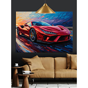 Kırmızı Spor Araba Yolu Dekoratif Kanvas - Mdf Ahşap Tablo 70x100 cm