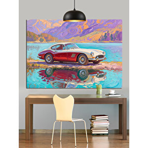 Pembe Retro Araba Dekoratif Kanvas - Mdf Ahşap Tablo 50x70 cm