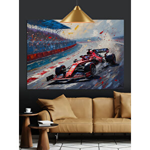Pistte Yarışan Formula Araba Dekoratif Kanvas - Mdf Ahşap Tablo 50x70 cm