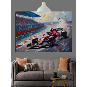 Pistte Yarışan Formula Araba Dekoratif Kanvas - Mdf Ahşap Tablo 50x70 cm