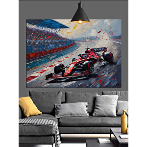 Pistte Yarışan Formula Araba Dekoratif Kanvas - Mdf Ahşap Tablo 35x50 cm