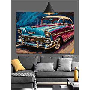 Mavi Klasik Araba Dekoratif Kanvas - Mdf Ahşap Tablo 70x100 cm