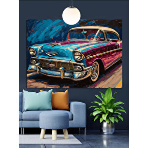 Mavi Klasik Araba Dekoratif Kanvas - Mdf Ahşap Tablo
