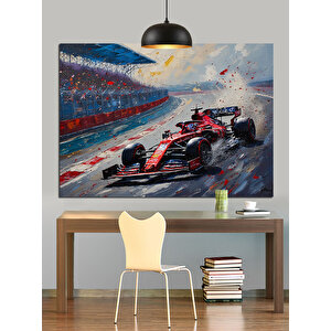 Pistte Yarışan Formula Araba Dekoratif Kanvas - Mdf Ahşap Tablo