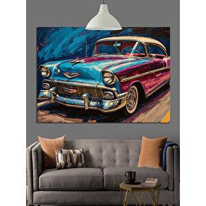 Mavi Klasik Araba Dekoratif Kanvas - Mdf Ahşap Tablo 70x100 cm