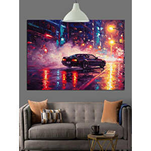 Neon Gece Arabası Dekoratif Kanvas - Mdf Ahşap Tablo 70x100 cm