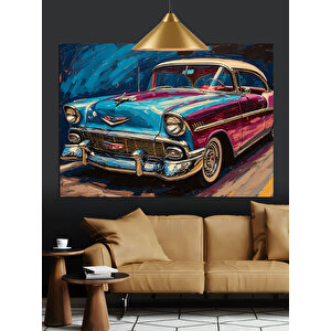 Mavi Klasik Araba Dekoratif Kanvas - Mdf Ahşap Tablo 25x35 cm