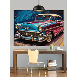 Mavi Klasik Araba Dekoratif Kanvas - Mdf Ahşap Tablo