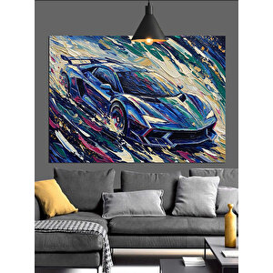 Yağmurda Hızlı Spor Araba Dekoratif Kanvas - Mdf Ahşap Tablo 70x100 cm