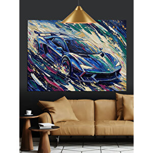 Yağmurda Hızlı Spor Araba Dekoratif Kanvas - Mdf Ahşap Tablo