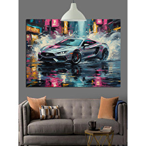 Yağmurda Spor Araba Dekoratif Kanvas - Mdf Ahşap Tablo 35x50 cm