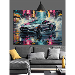 Yağmurda Spor Araba Dekoratif Kanvas - Mdf Ahşap Tablo 70x100 cm