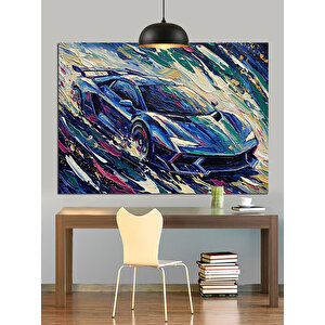 Yağmurda Hızlı Spor Araba Dekoratif Kanvas - Mdf Ahşap Tablo 50x70 cm