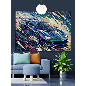 Yağmurda Hızlı Spor Araba Dekoratif Kanvas - Mdf Ahşap Tablo