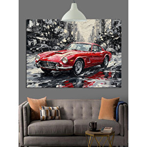 Yağmurlu Yolda Kırmızı Araba Dekoratif Kanvas - Mdf Ahşap Tablo 25x35 cm