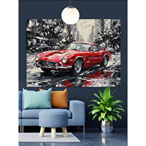 Yağmurlu Yolda Kırmızı Araba Dekoratif Kanvas - Mdf Ahşap Tablo