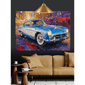 Mavi Klasik Araba Dekoratif Kanvas - Mdf Ahşap Tablo