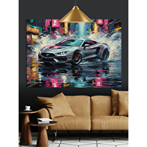 Yağmurda Spor Araba Dekoratif Kanvas - Mdf Ahşap Tablo 25x35 cm