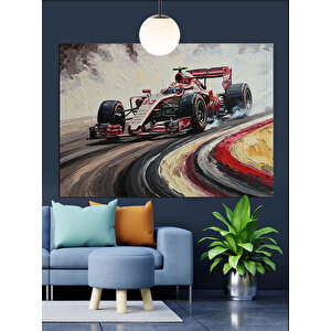 Pistte Yarışan Formula Araba Dekoratif Kanvas - Mdf Ahşap Tablo 70x100 cm