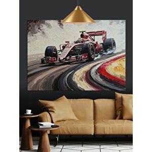 Pistte Yarışan Formula Araba Dekoratif Kanvas - Mdf Ahşap Tablo 70x100 cm
