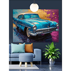 Mavi Klasik Araba Dekoratif Kanvas - Mdf Ahşap Tablo