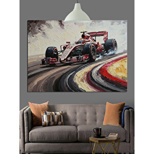 Pistte Yarışan Formula Araba Dekoratif Kanvas - Mdf Ahşap Tablo