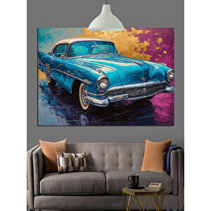 Mavi Klasik Araba Dekoratif Kanvas - Mdf Ahşap Tablo 25x35 cm