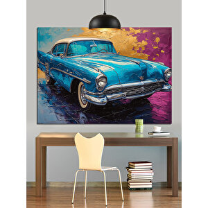 Mavi Klasik Araba Dekoratif Kanvas - Mdf Ahşap Tablo 25x35 cm