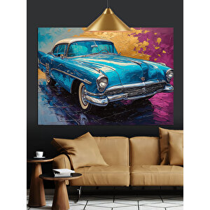 Mavi Klasik Araba Dekoratif Kanvas - Mdf Ahşap Tablo