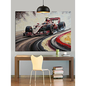 Pistte Yarışan Formula Araba Dekoratif Kanvas - Mdf Ahşap Tablo 35x50 cm