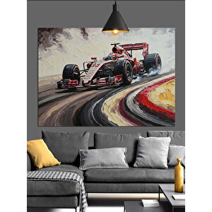 Pistte Yarışan Formula Araba Dekoratif Kanvas - Mdf Ahşap Tablo